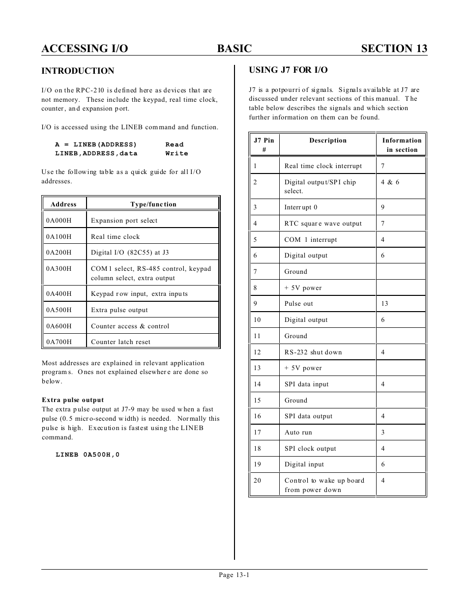 Introduction, Using j7 for i/o | Remote Processing RPC-210 User Manual | Page 54 / 60