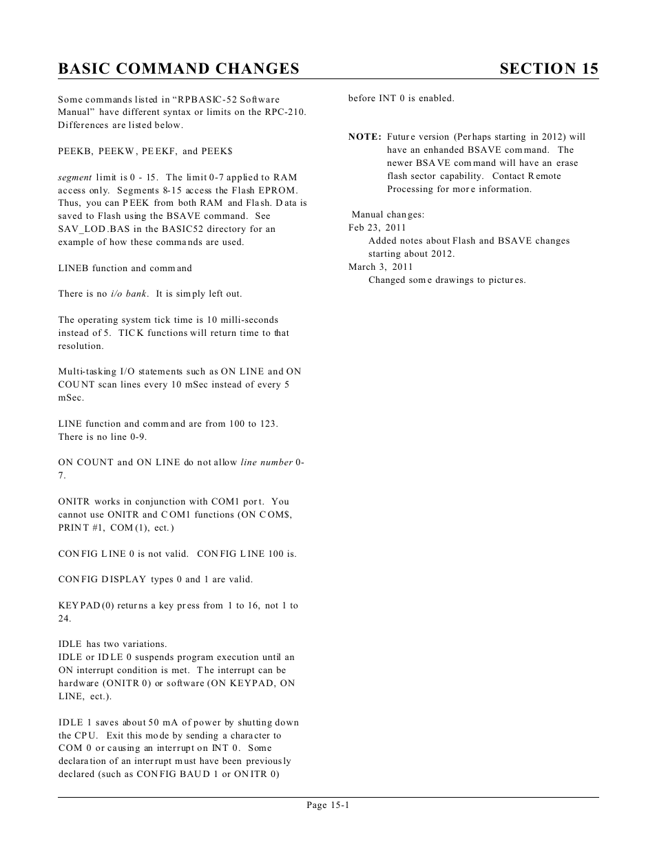 Basic command changes sectio n 15 | Remote Processing RPC-210 User Manual | Page 57 / 60