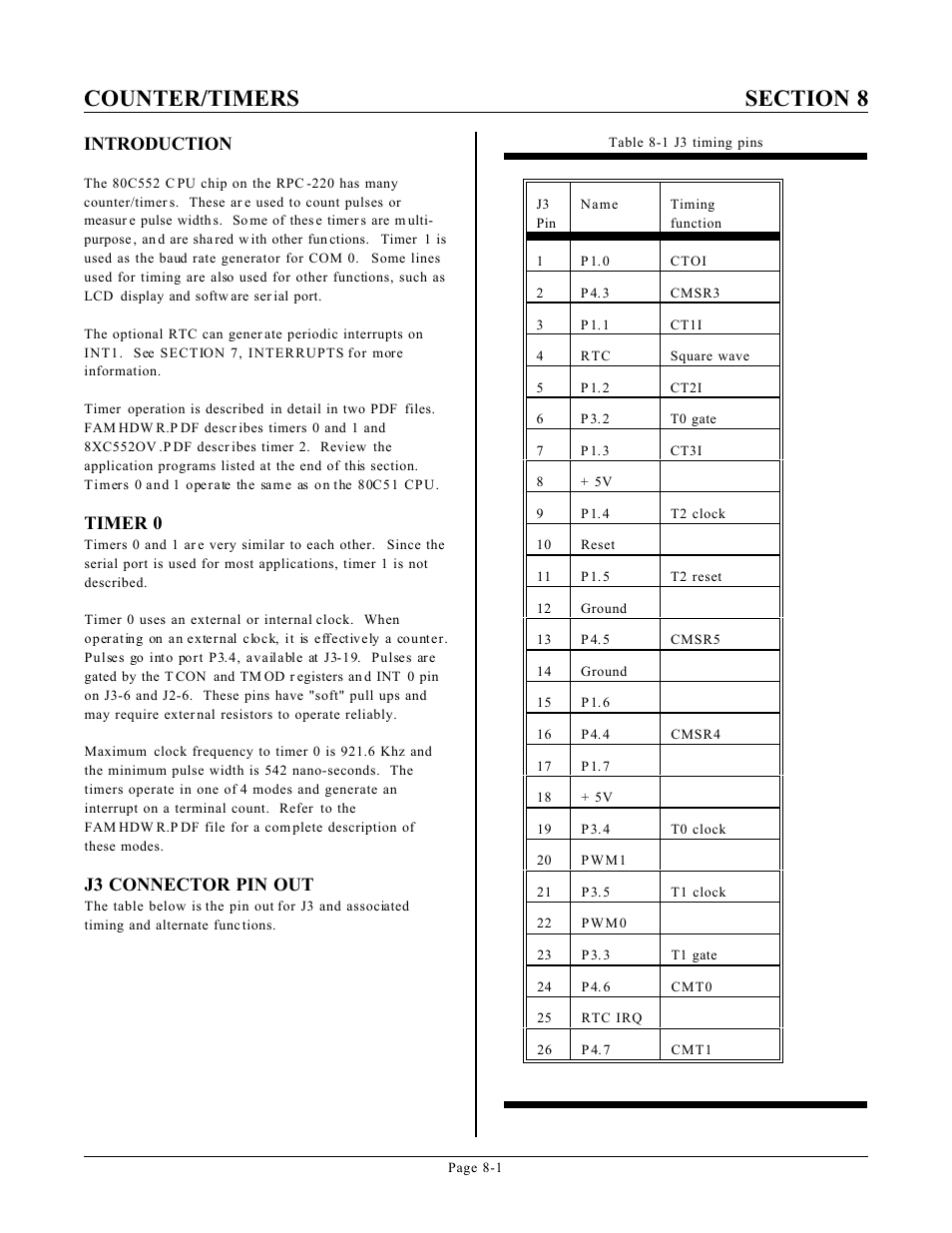 Introduction, Timer 0, J3 connector pin out | Remote Processing RPC-220 User Manual | Page 30 / 47