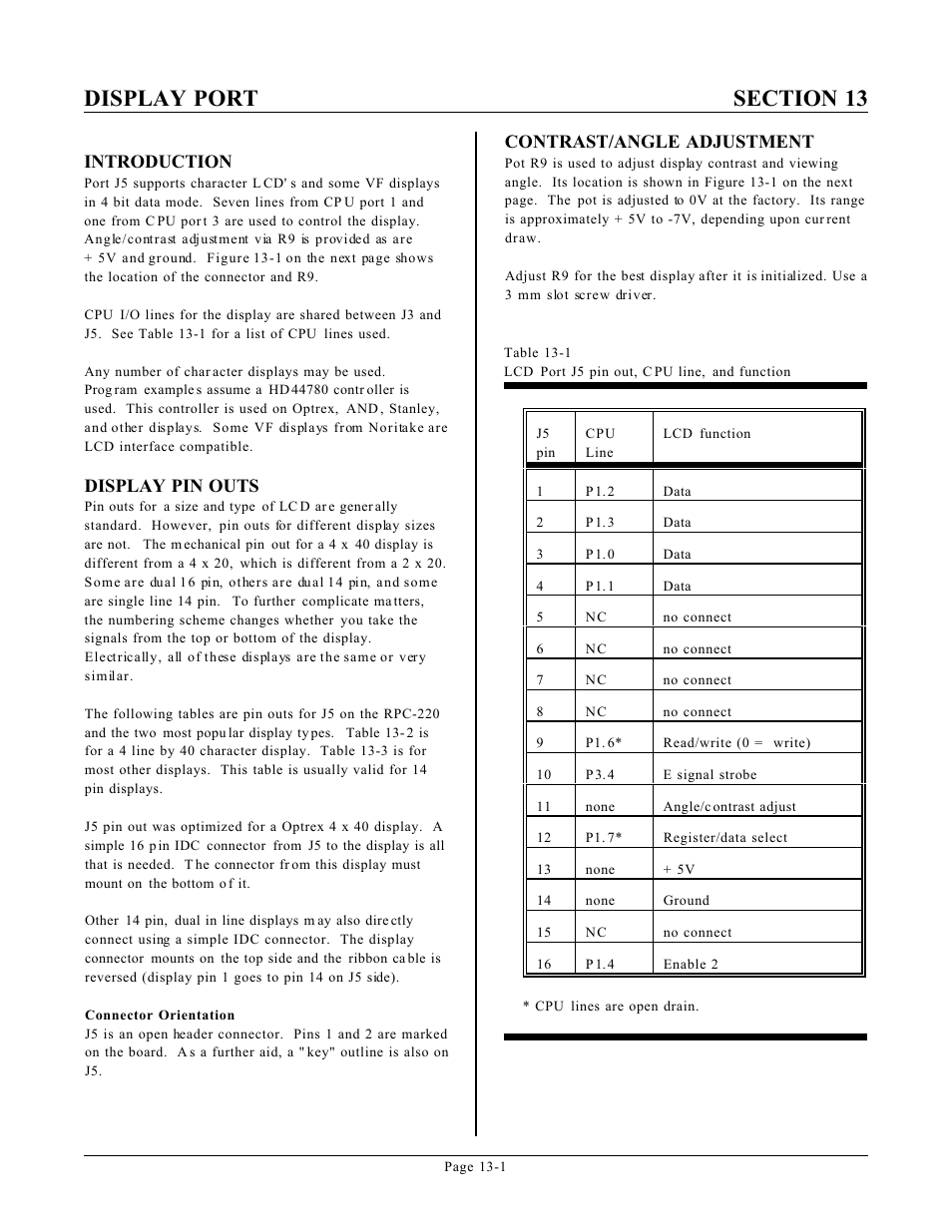 Introduction, Display pin outs, Contrast/angle adjustment | Remote Processing RPC-220 User Manual | Page 40 / 47