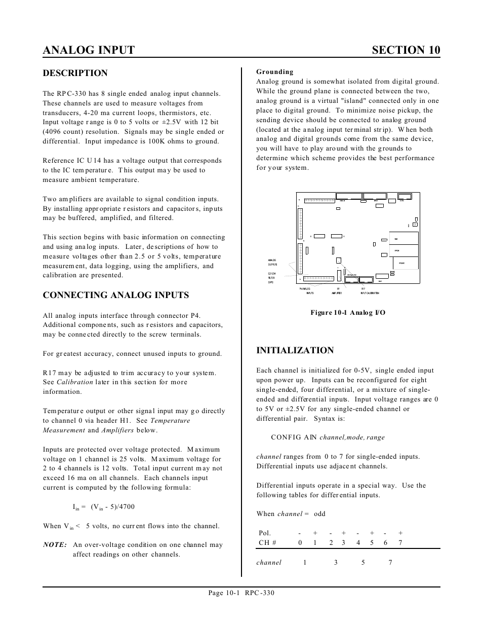 Description, Connecting analog inputs, Initialization | Remote Processing RPC-330 User Manual | Page 35 / 48