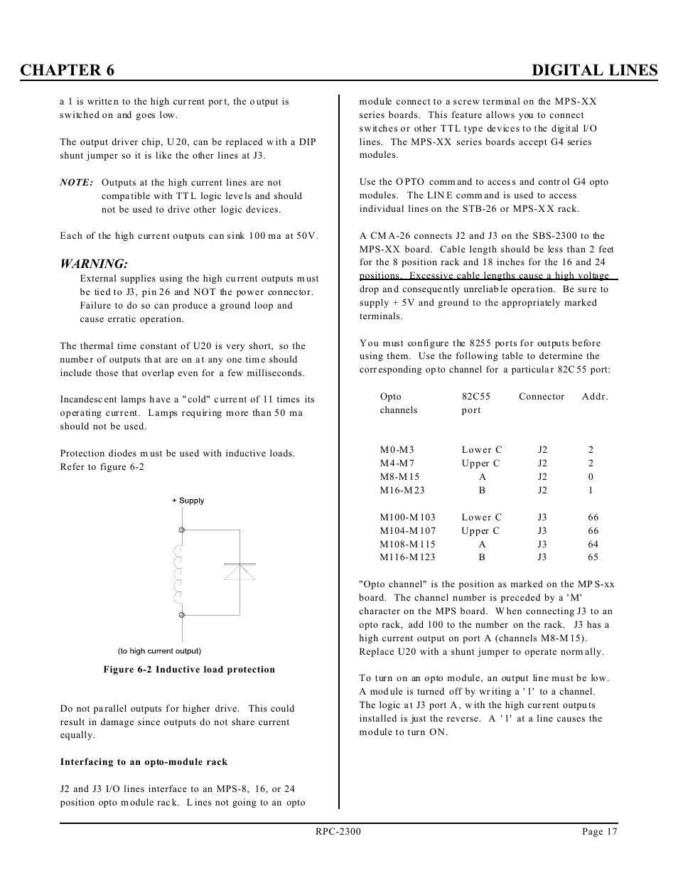 Chapter 6 digital lines, Warning | Remote Processing RPC-2300 User Manual | Page 19 / 36