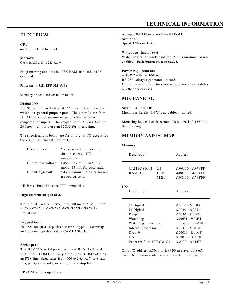 Technical information, Electrical, Mechanical | Remote Processing RPC-2300 User Manual | Page 33 / 36