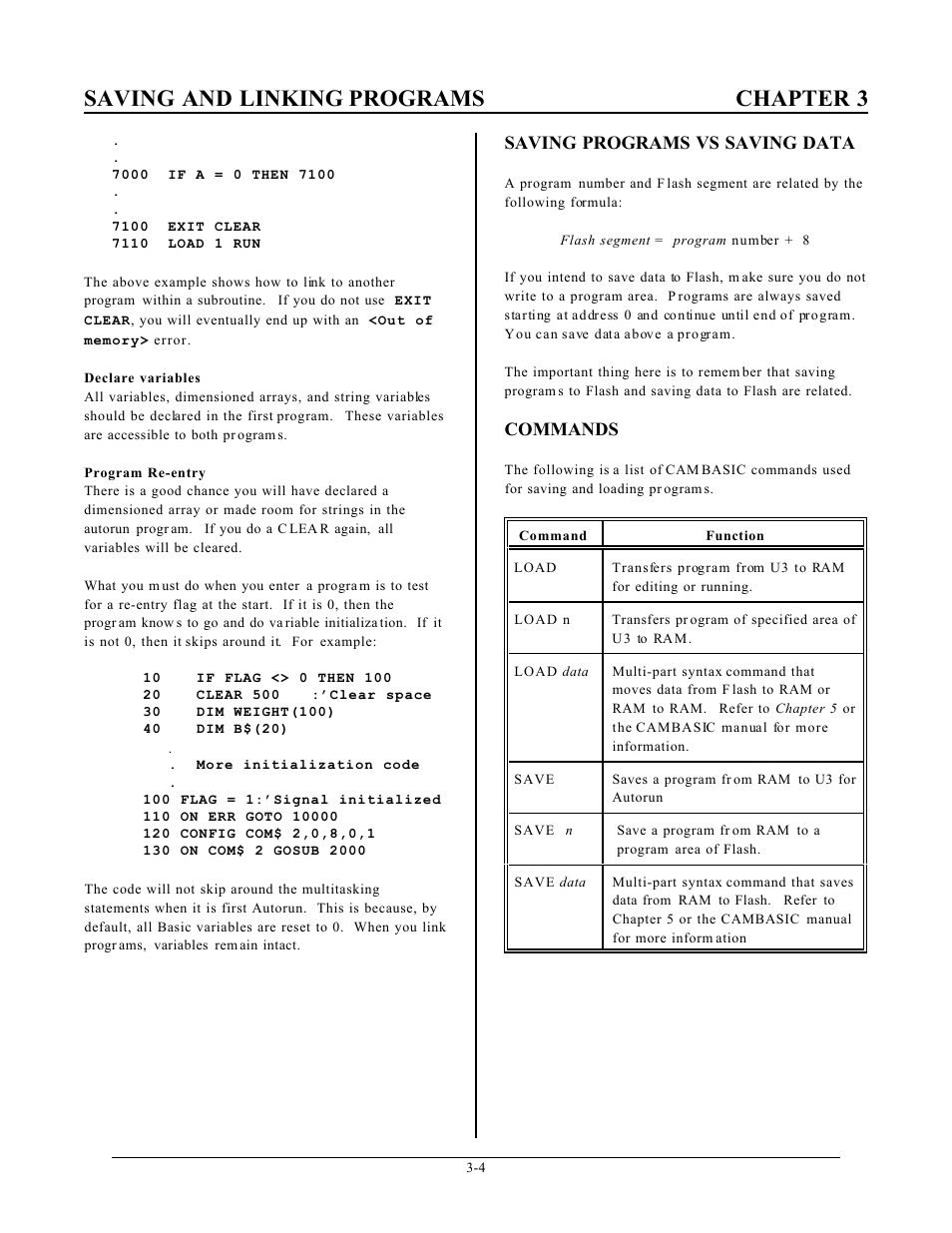 Saving and linking programs chapter 3, Saving programs vs saving data, Commands | Remote Processing RPC-2350 User Manual | Page 19 / 83