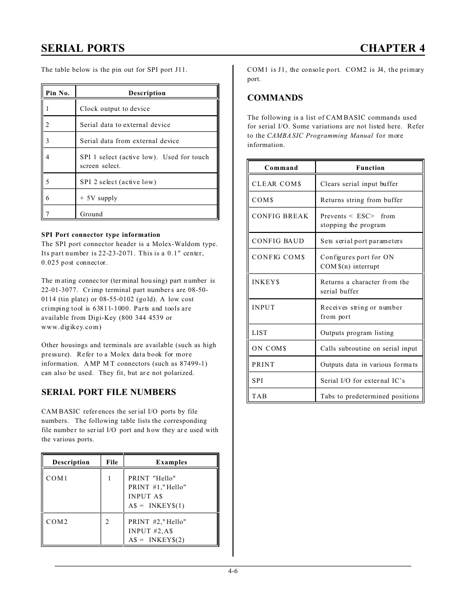 Serial ports chapter 4, Serial port file numbers, Commands | Remote Processing RPC-2350 User Manual | Page 25 / 83