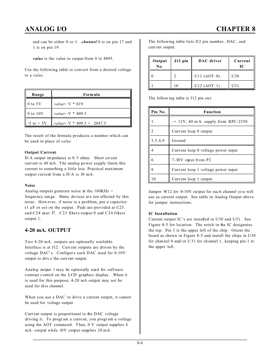 Analog i/o chapter 8, 20 ma. output | Remote Processing RPC-2350 User Manual | Page 48 / 83