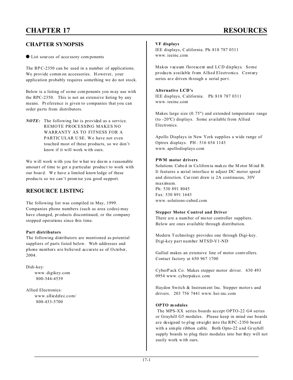 Chapter 17 resources | Remote Processing RPC-2350 User Manual | Page 77 / 83