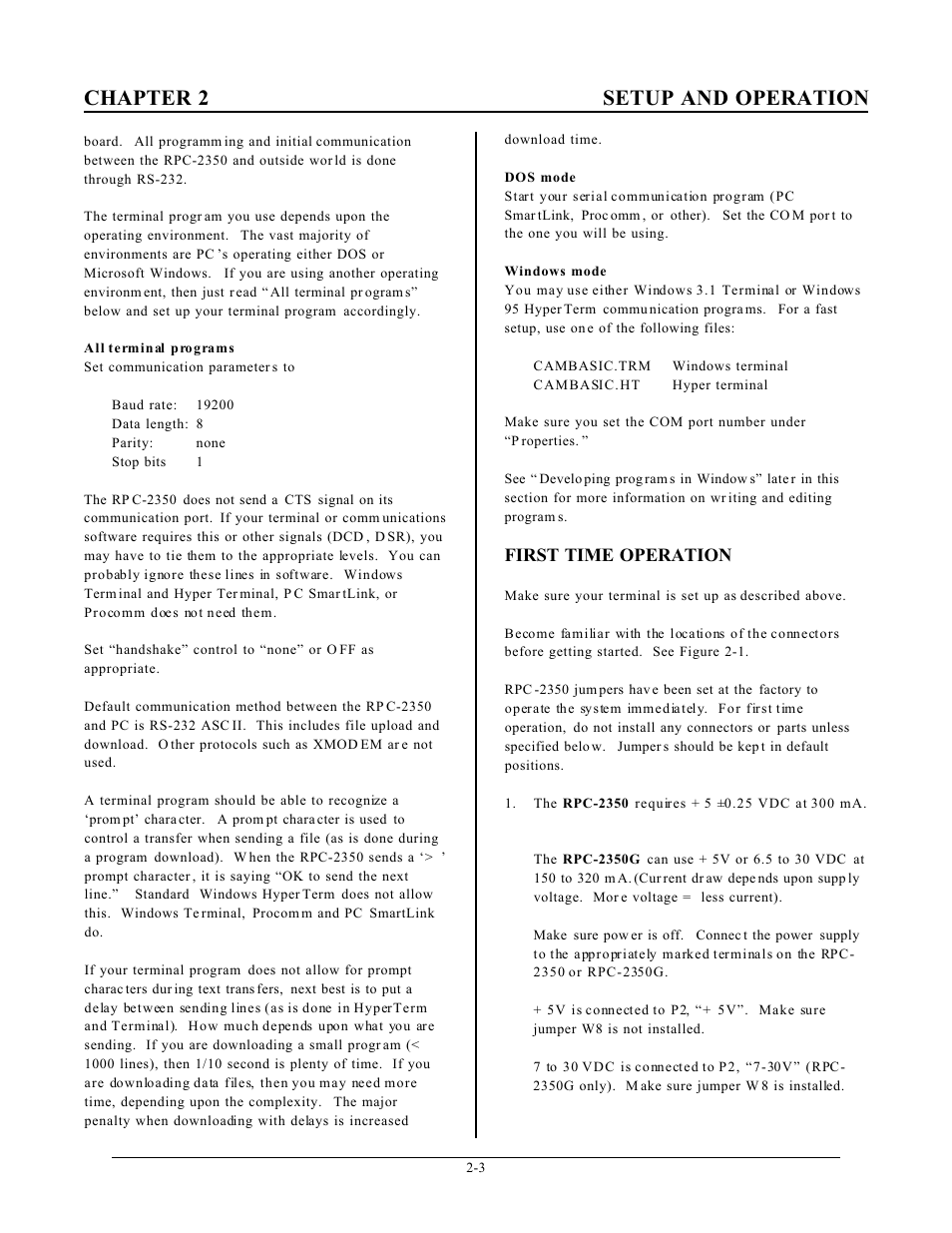 Chapter 2 setup and operation, First time operation | Remote Processing RPC-2350 User Manual | Page 9 / 83