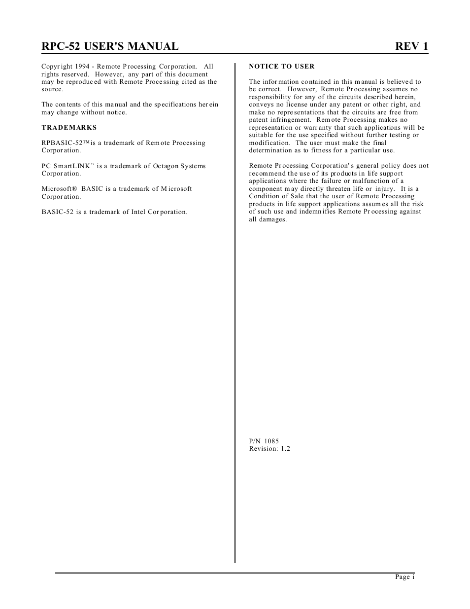 Remote Processing RPC-52 User Manual | 36 pages