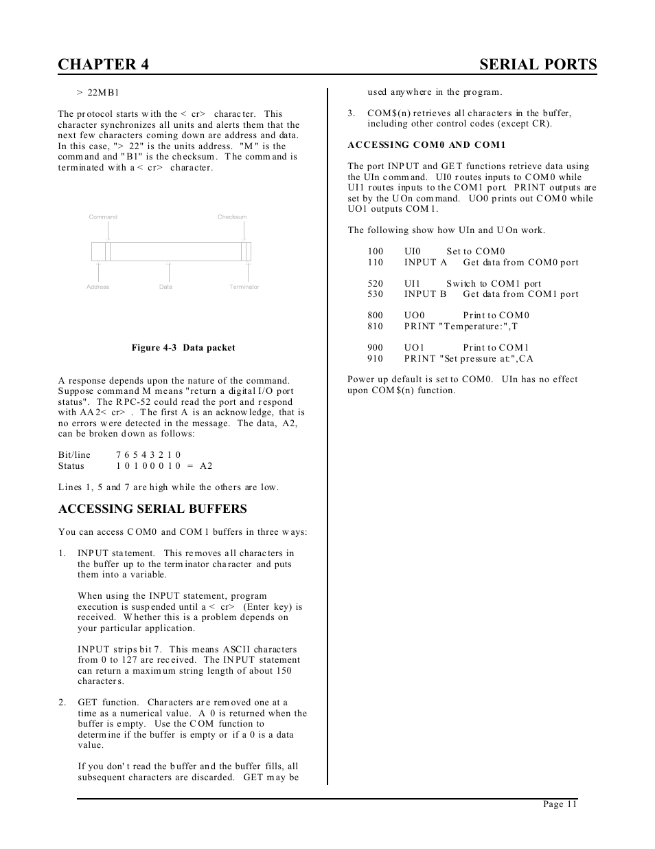 Chapter 4 serial ports, Accessing serial buffers | Remote Processing RPC-52 User Manual | Page 13 / 36