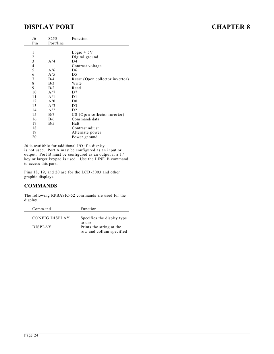 Display port chapter 8, Commands | Remote Processing RPC-52 User Manual | Page 26 / 36