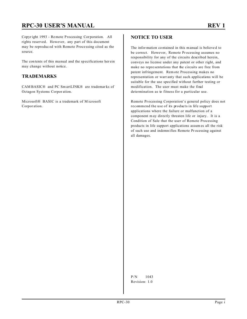 Remote Processing RPC-30 User Manual | 38 pages