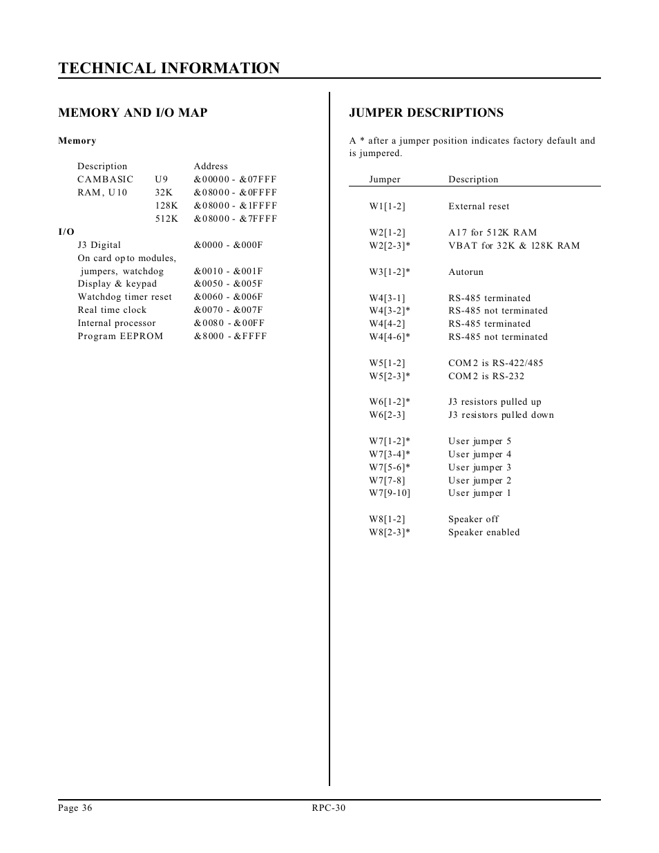 Technical information, Jumper descriptions | Remote Processing RPC-30 User Manual | Page 38 / 38