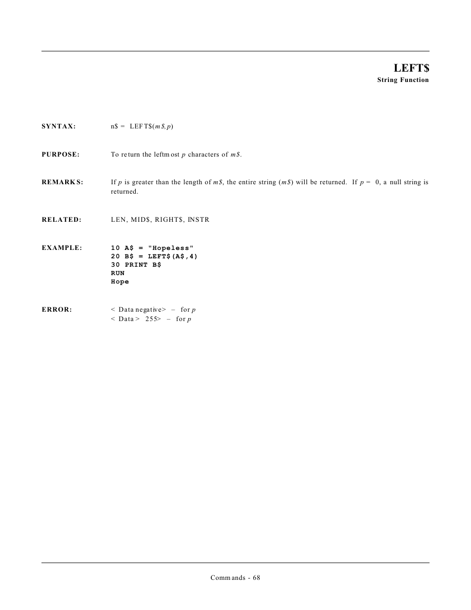Left | Remote Processing CAMBASIC User Manual | Page 101 / 208