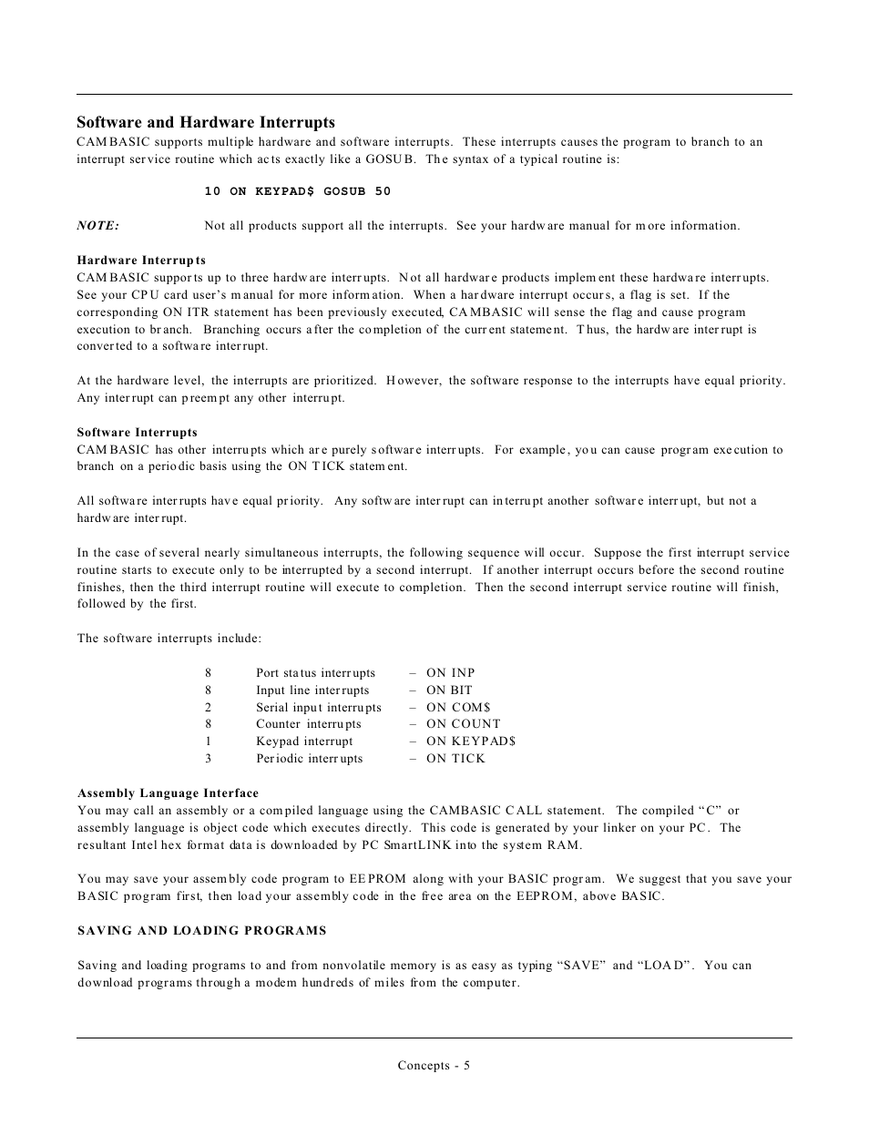 Software and hardware interrupts | Remote Processing CAMBASIC User Manual | Page 11 / 208