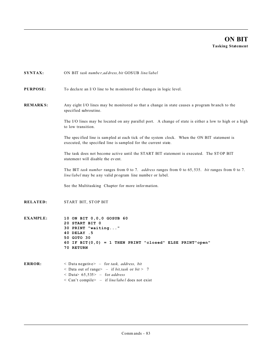 On bit | Remote Processing CAMBASIC User Manual | Page 116 / 208