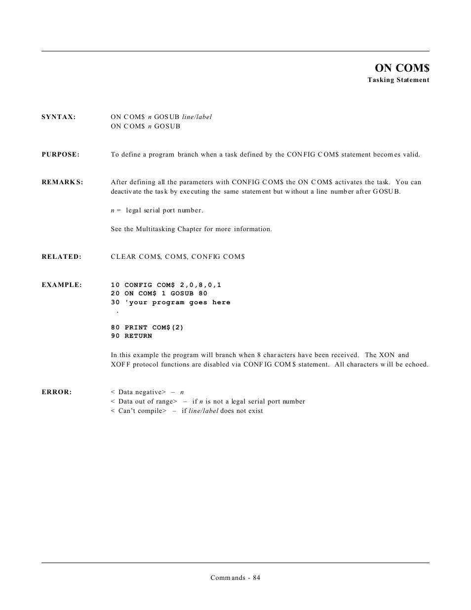 On com | Remote Processing CAMBASIC User Manual | Page 117 / 208