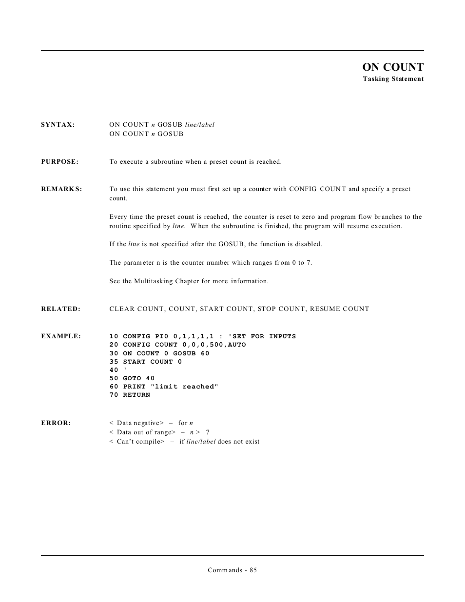 On count | Remote Processing CAMBASIC User Manual | Page 118 / 208