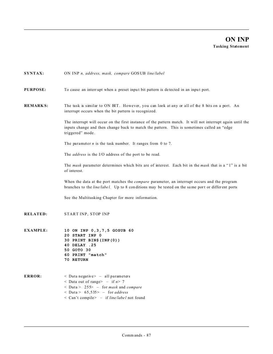 On inp | Remote Processing CAMBASIC User Manual | Page 120 / 208