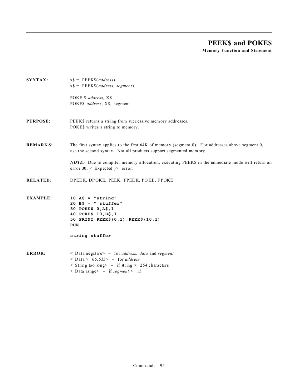Peek$ and poke | Remote Processing CAMBASIC User Manual | Page 128 / 208