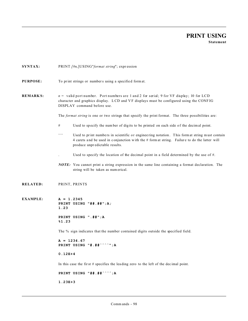 Print using | Remote Processing CAMBASIC User Manual | Page 131 / 208
