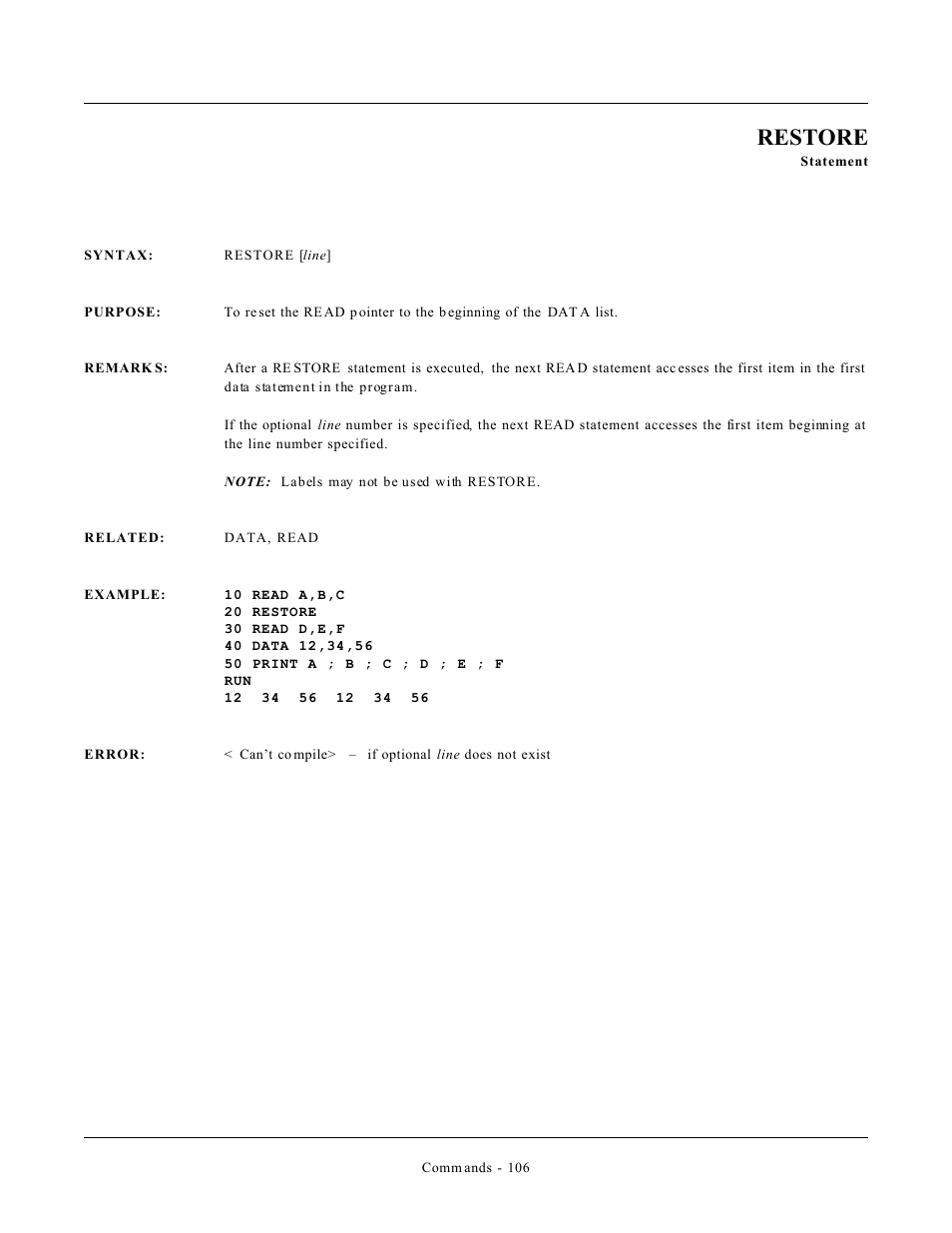 Restore | Remote Processing CAMBASIC User Manual | Page 139 / 208