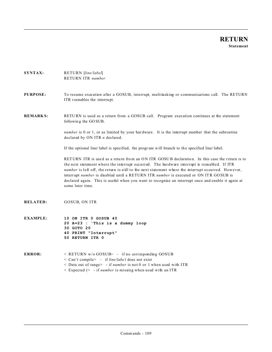 Return | Remote Processing CAMBASIC User Manual | Page 142 / 208