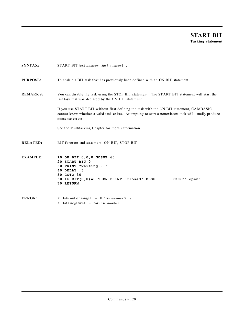 Start bit | Remote Processing CAMBASIC User Manual | Page 153 / 208