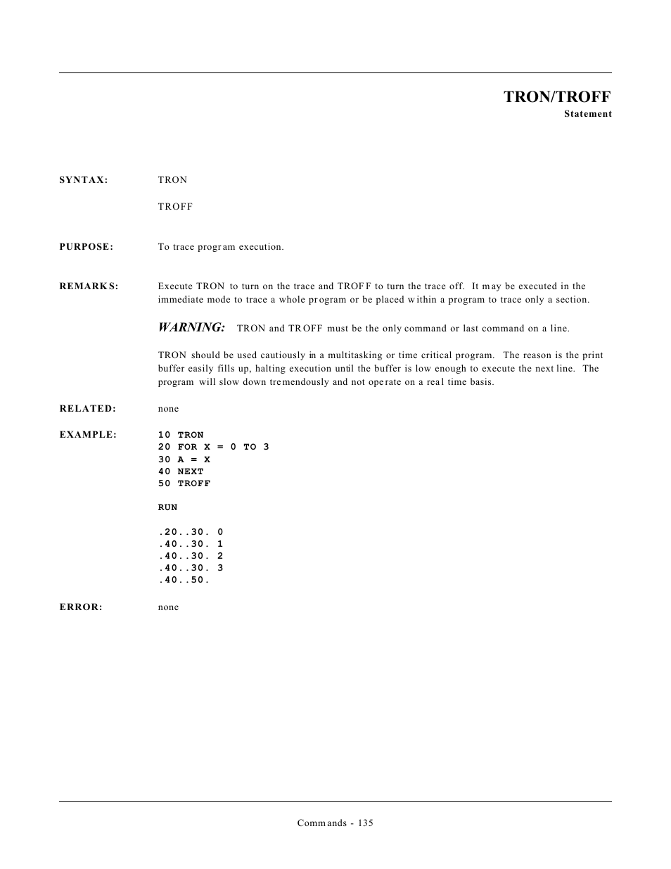 Tron/troff | Remote Processing CAMBASIC User Manual | Page 168 / 208