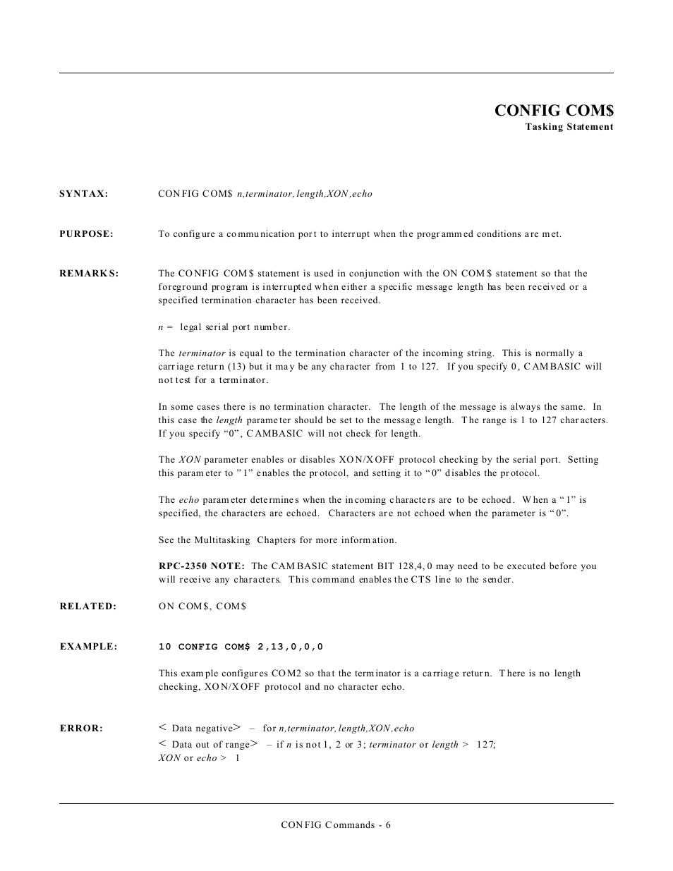 Config com | Remote Processing CAMBASIC User Manual | Page 179 / 208