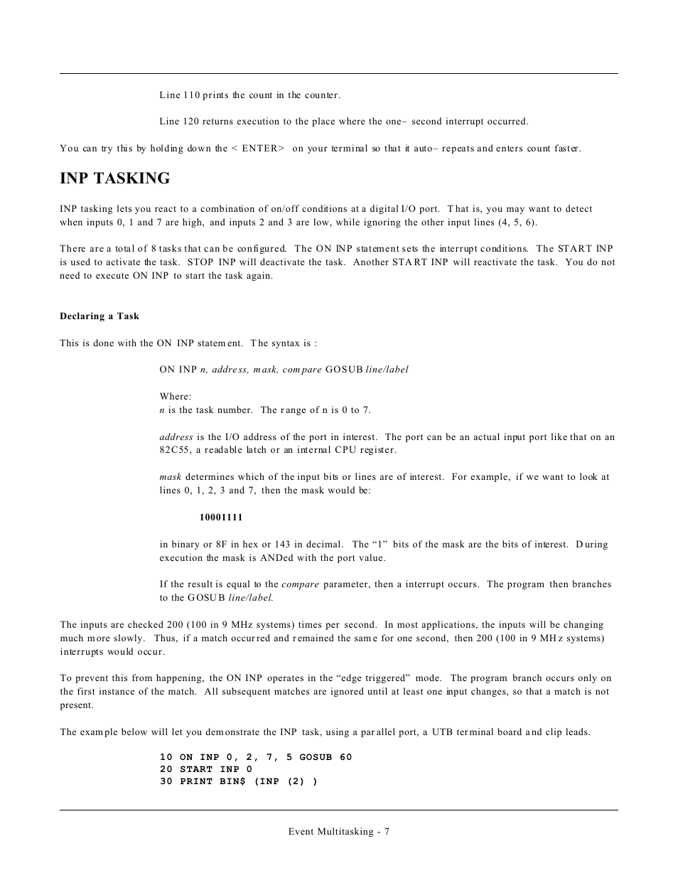 Inp tasking | Remote Processing CAMBASIC User Manual | Page 196 / 208