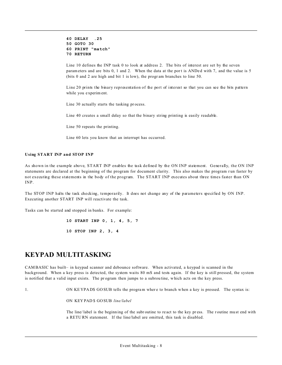 Keypad multitasking | Remote Processing CAMBASIC User Manual | Page 197 / 208
