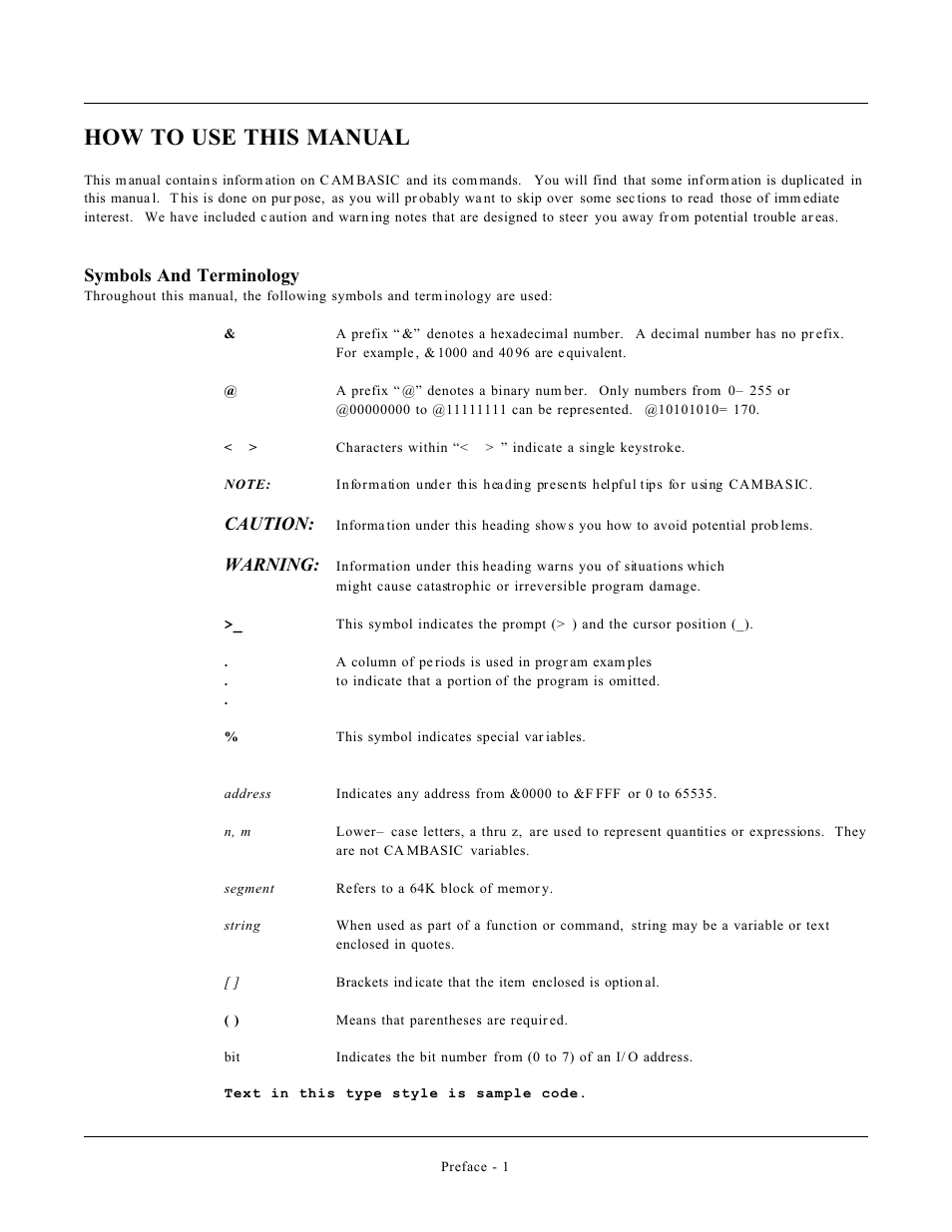 How to use this manual, Symbols and terminology, Caution | Warning | Remote Processing CAMBASIC User Manual | Page 2 / 208