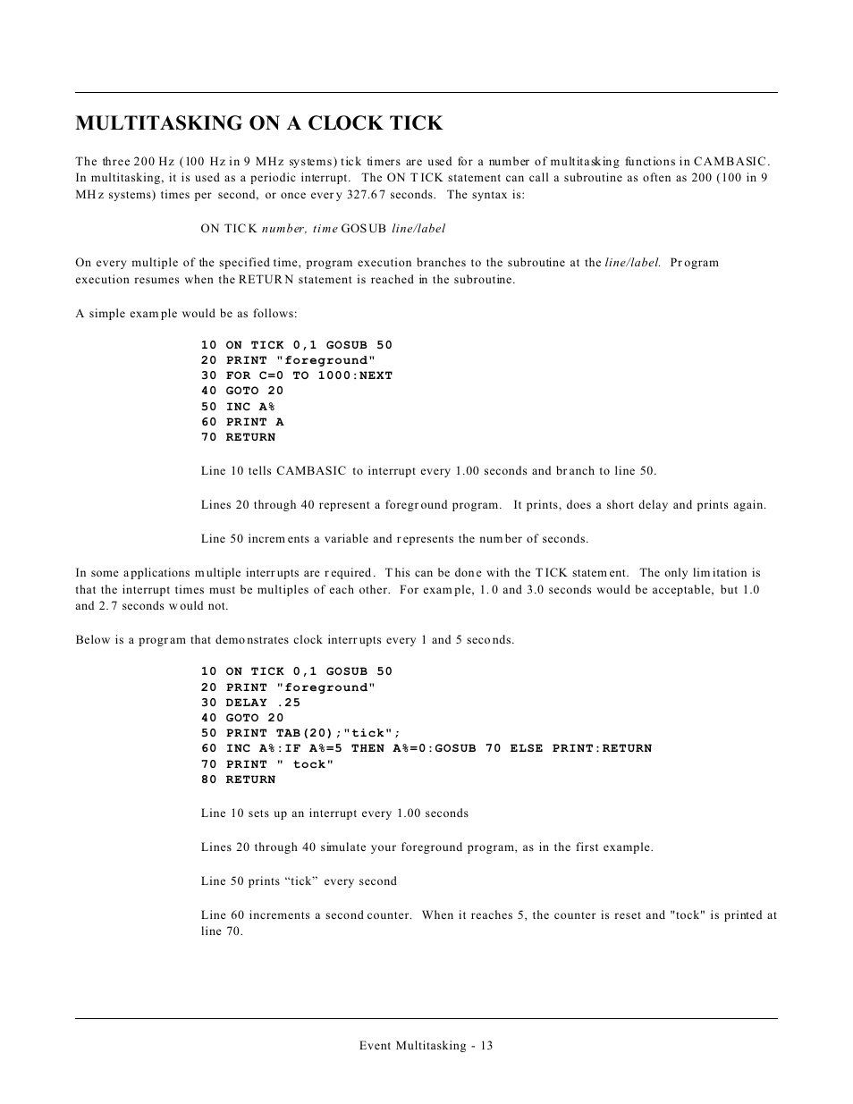 Multitasking on a clock tick | Remote Processing CAMBASIC User Manual | Page 202 / 208