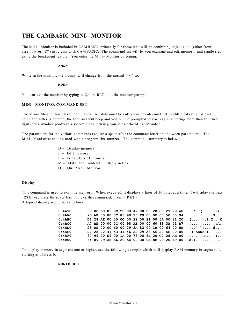 The cambasic mini– monitor | Remote Processing CAMBASIC User Manual | Page 207 / 208