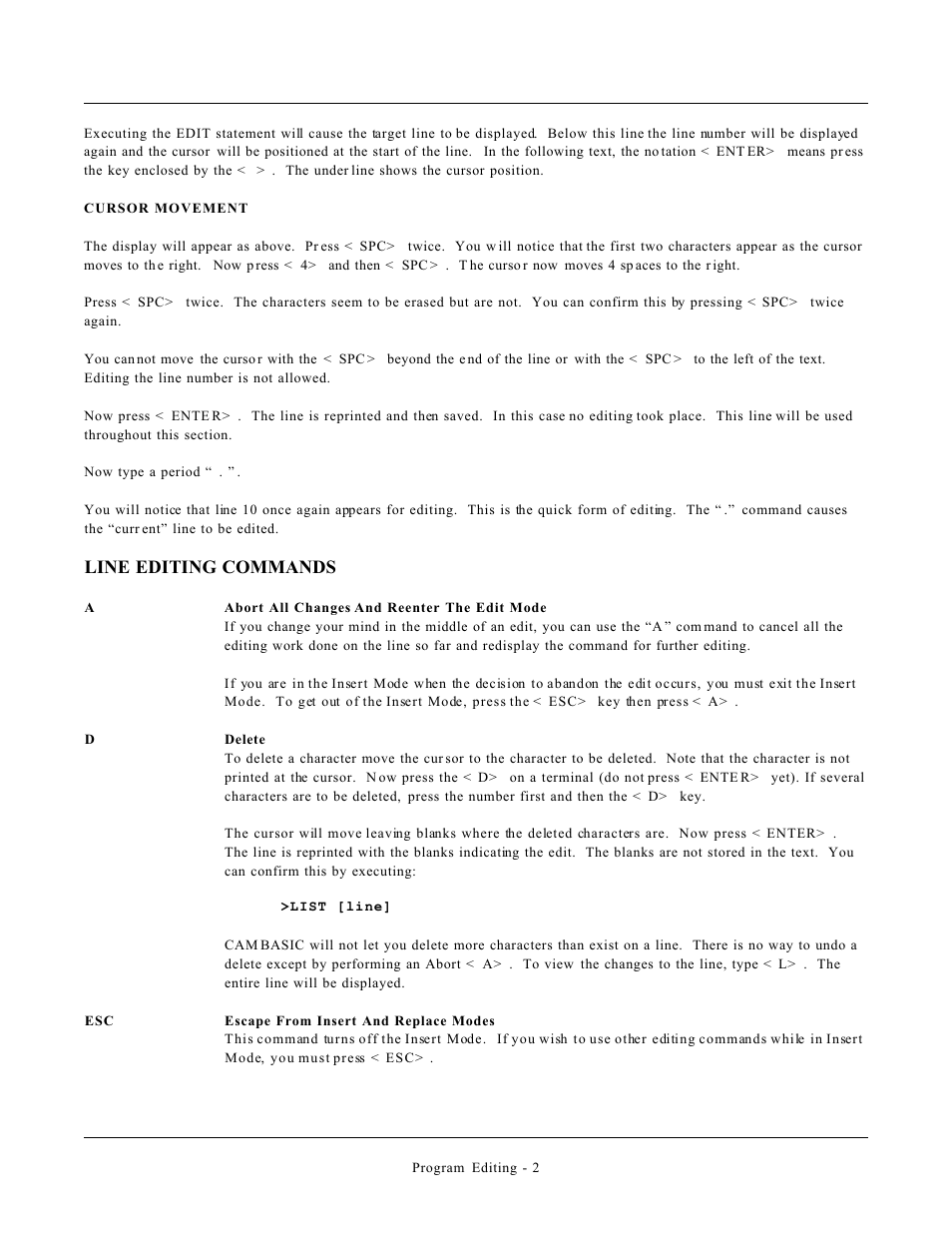 Line editing commands | Remote Processing CAMBASIC User Manual | Page 21 / 208