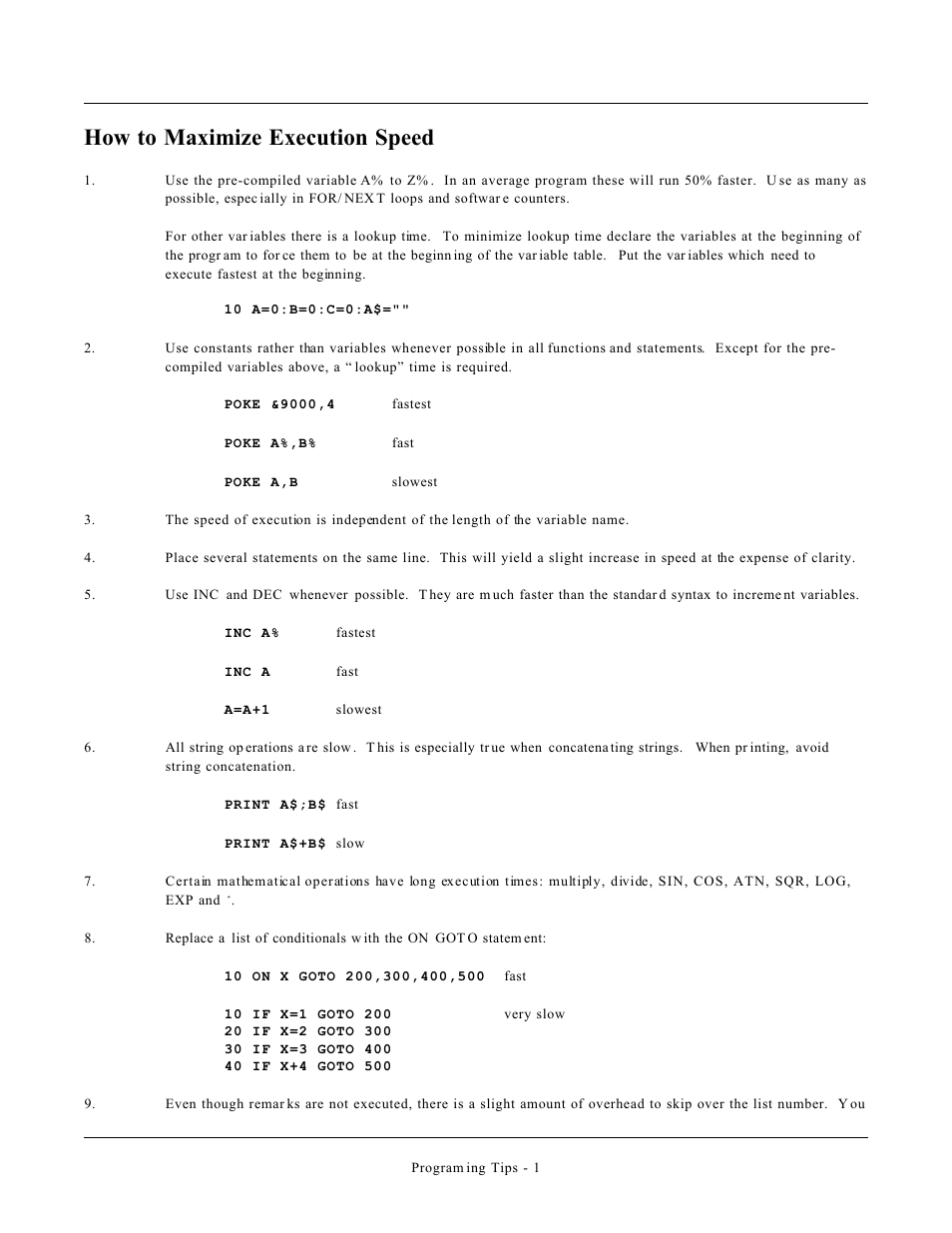 How to maximize execution speed | Remote Processing CAMBASIC User Manual | Page 24 / 208
