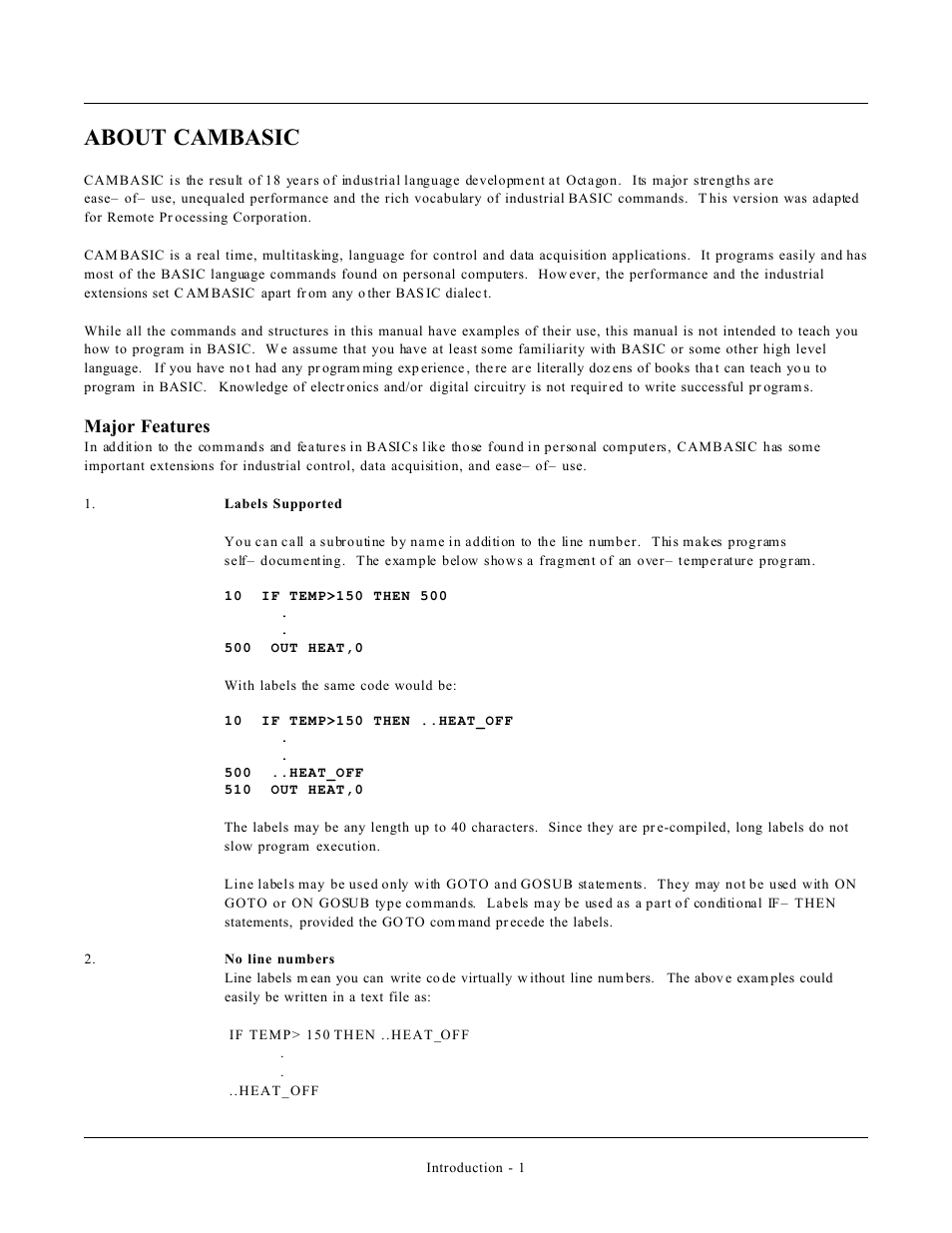 About cambasic, Major features | Remote Processing CAMBASIC User Manual | Page 4 / 208