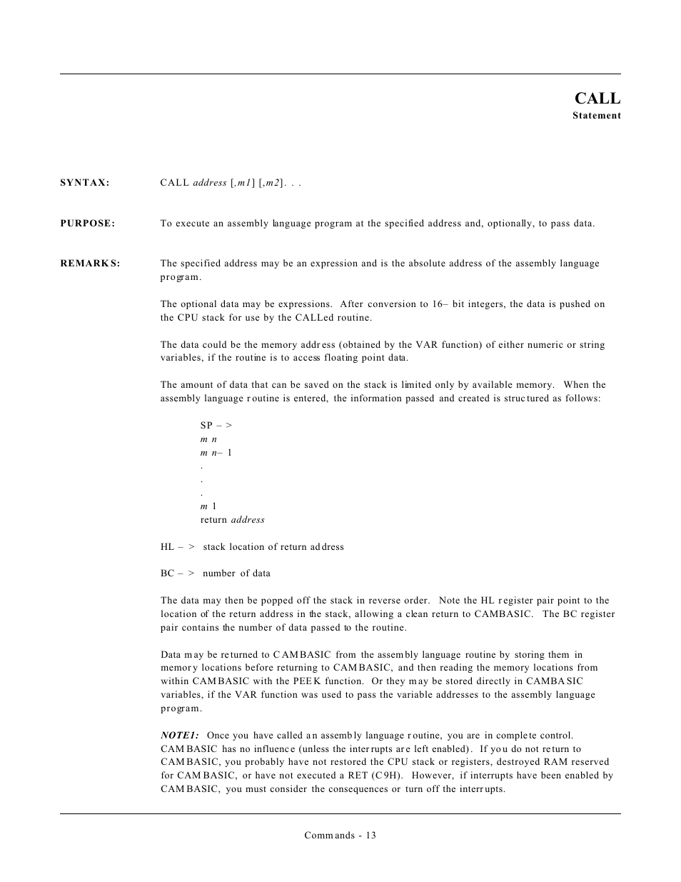 Call | Remote Processing CAMBASIC User Manual | Page 46 / 208