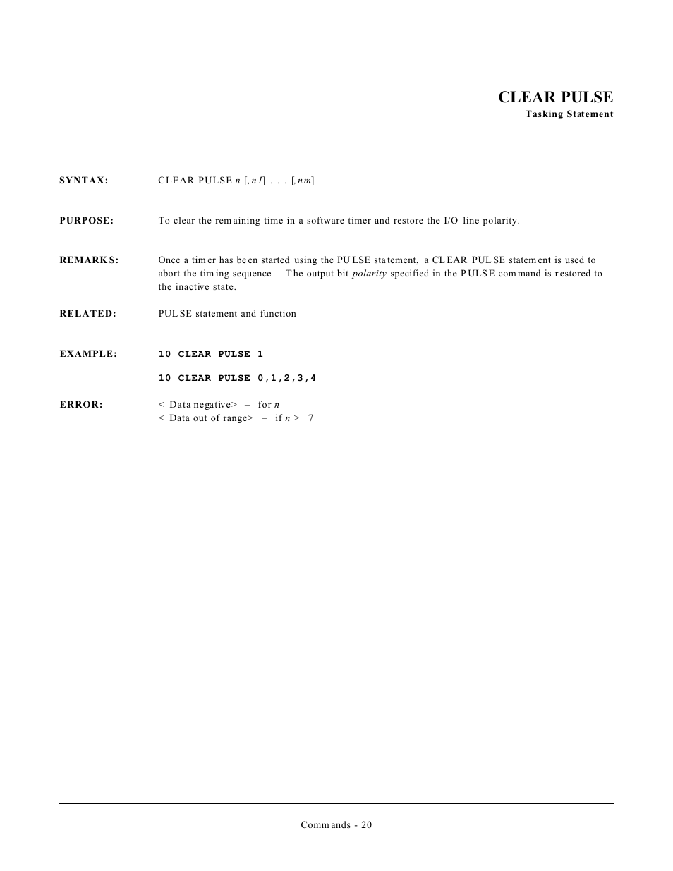 Clear pulse | Remote Processing CAMBASIC User Manual | Page 53 / 208