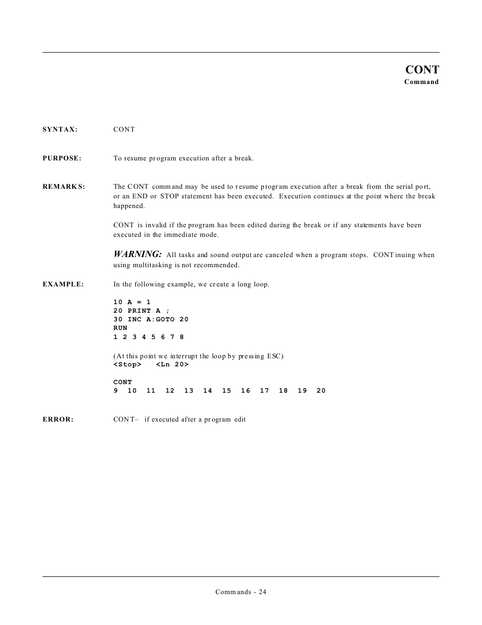 Cont | Remote Processing CAMBASIC User Manual | Page 57 / 208