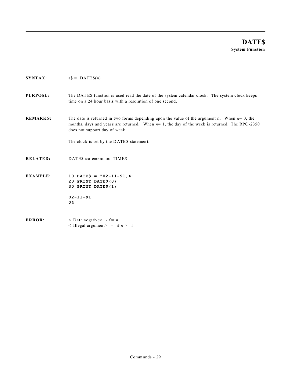 Date | Remote Processing CAMBASIC User Manual | Page 62 / 208