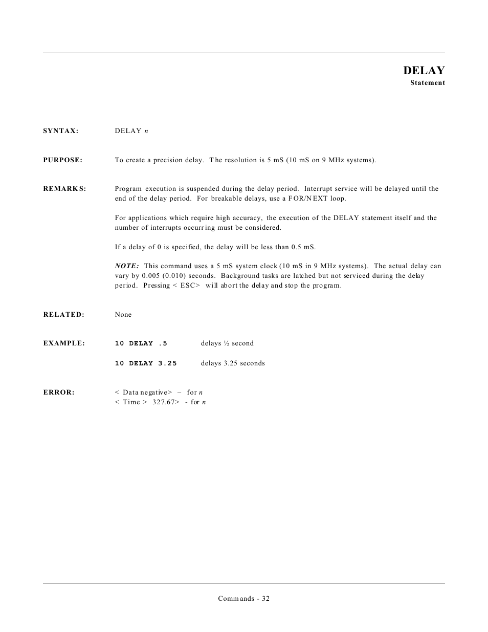 Delay | Remote Processing CAMBASIC User Manual | Page 65 / 208