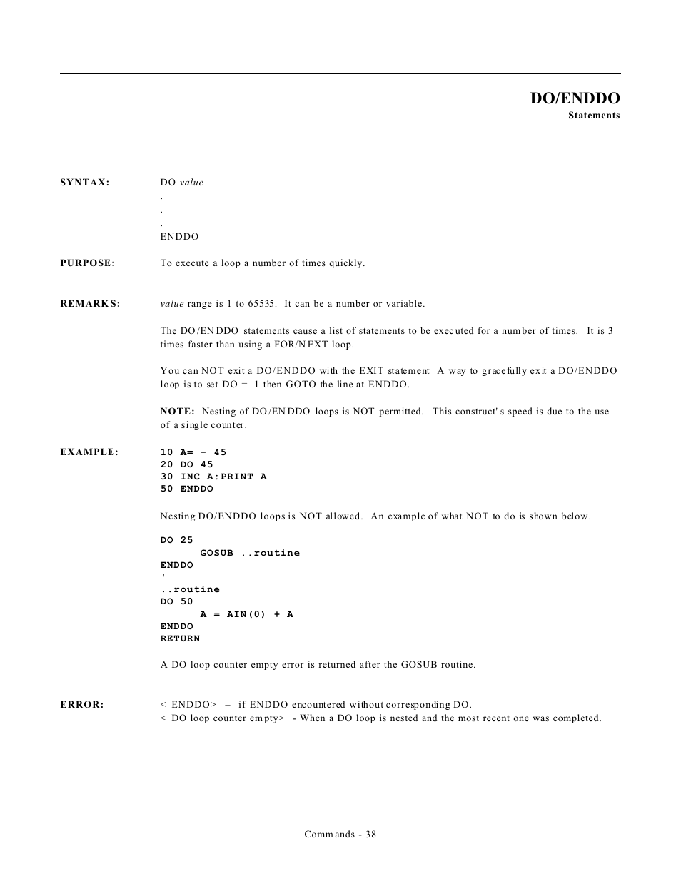 Do/enddo | Remote Processing CAMBASIC User Manual | Page 71 / 208