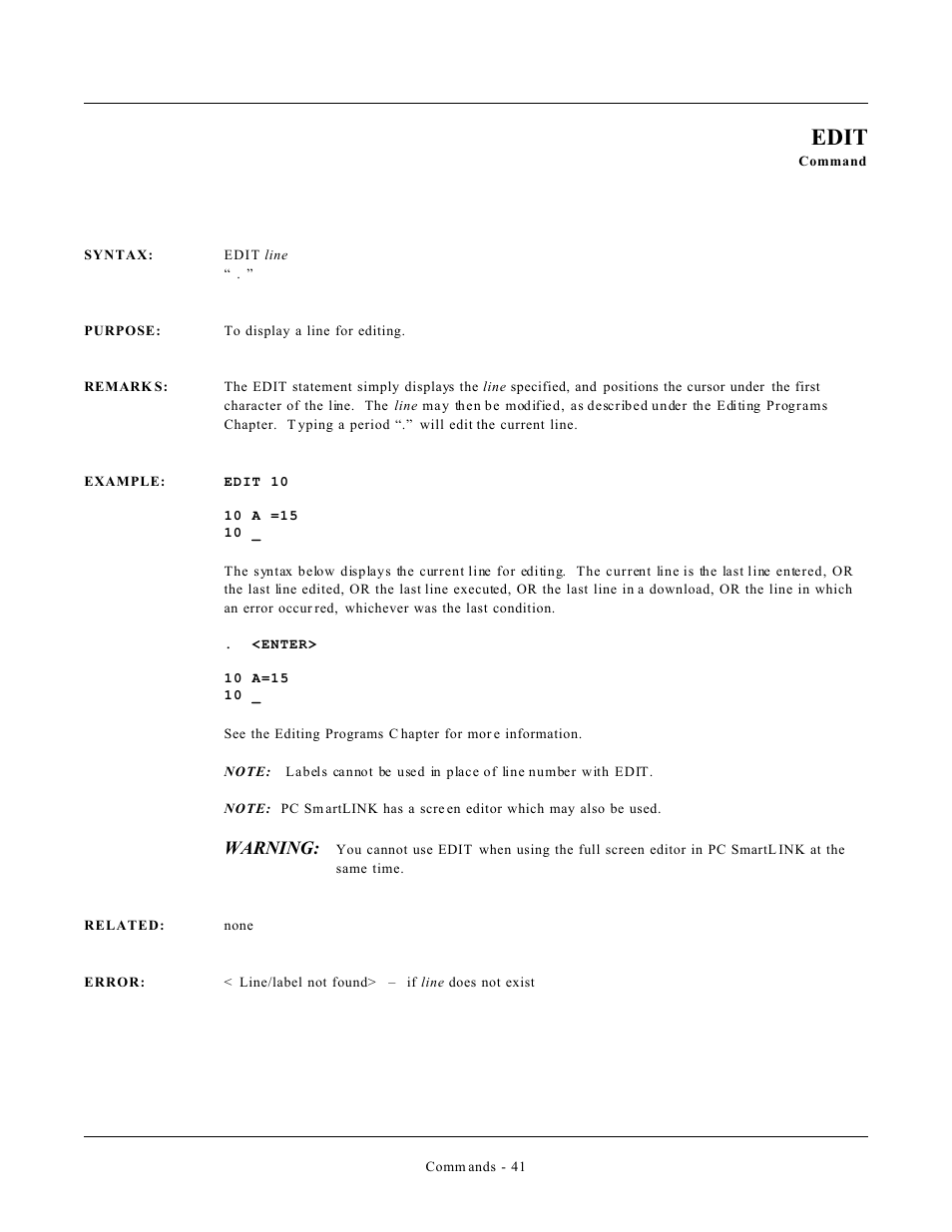 Edit, Warning | Remote Processing CAMBASIC User Manual | Page 74 / 208