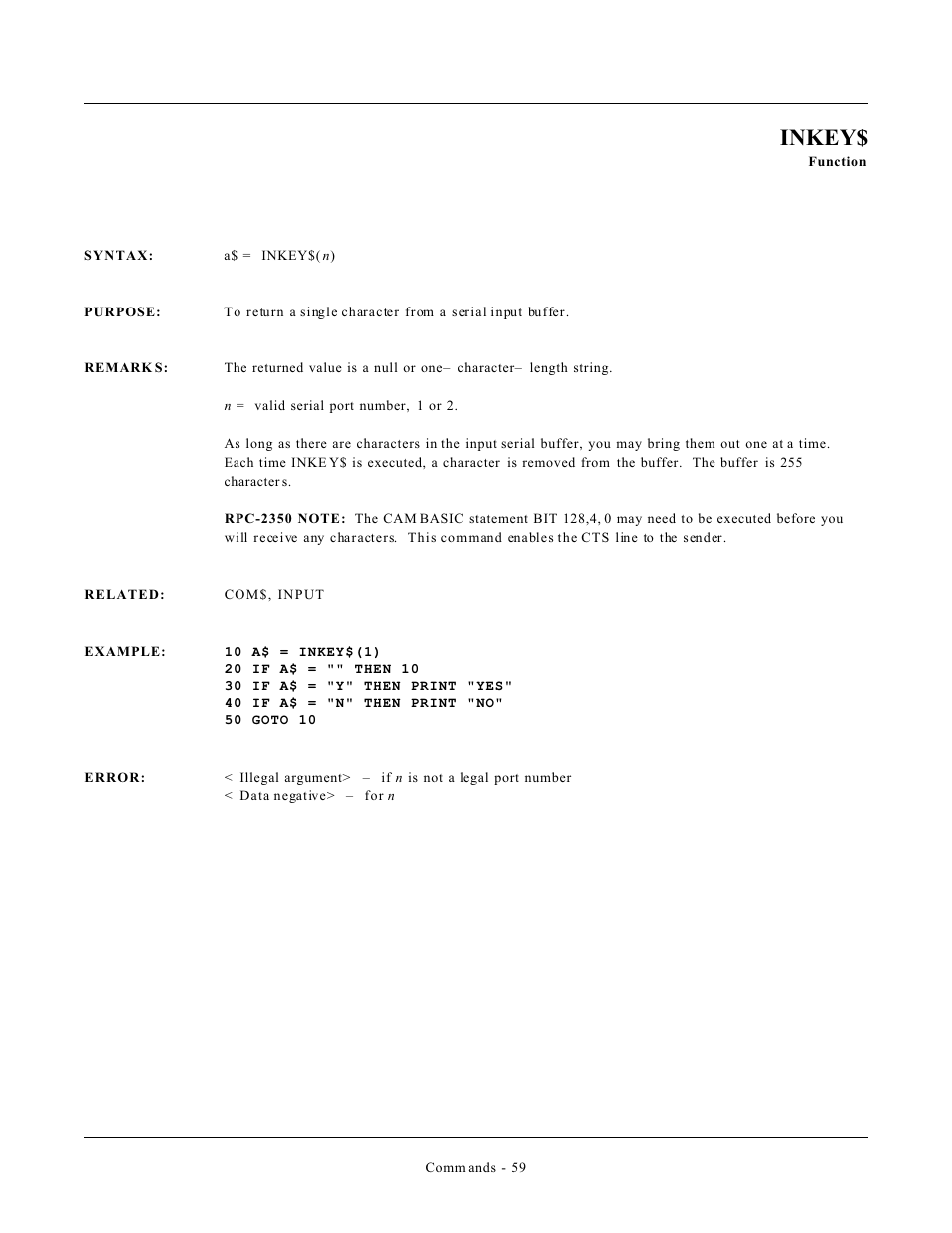 Inkey | Remote Processing CAMBASIC User Manual | Page 92 / 208