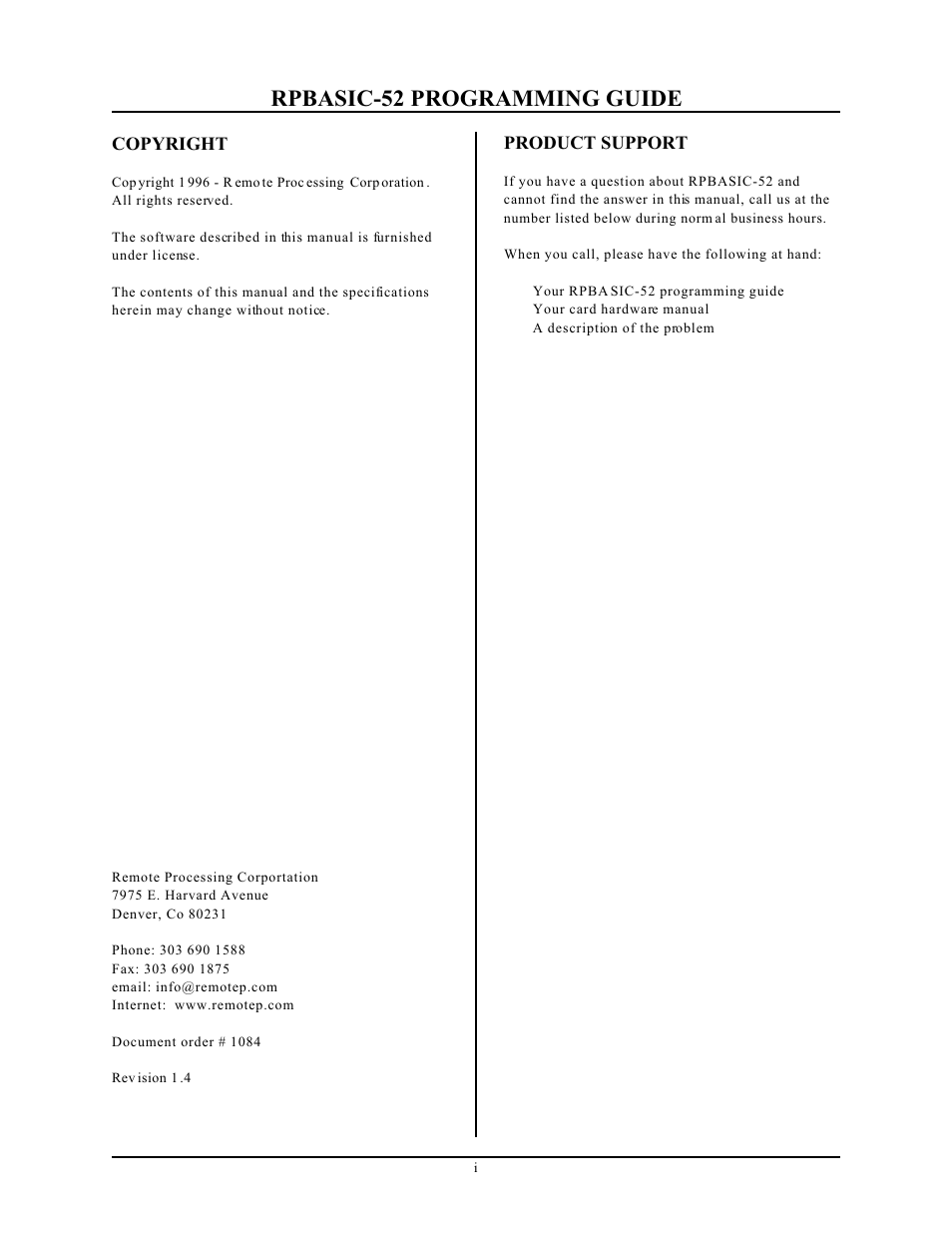 Remote Processing BASIC 52 User Manual | 163 pages