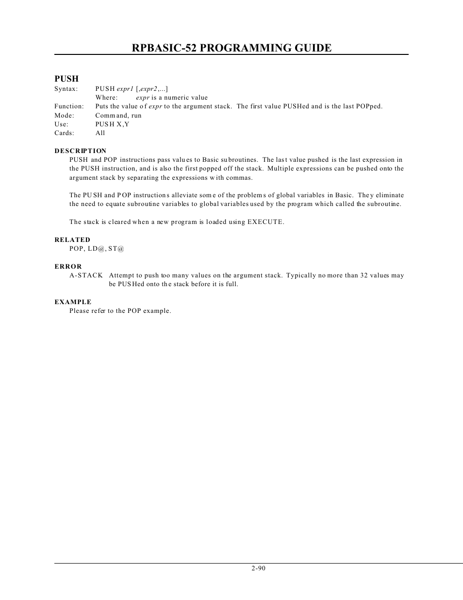 Rpbasic-52 programming guide, Push | Remote Processing BASIC 52 User Manual | Page 109 / 163