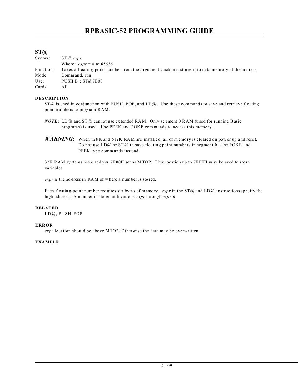 Rpbasic-52 programming guide, Warning | Remote Processing BASIC 52 User Manual | Page 128 / 163