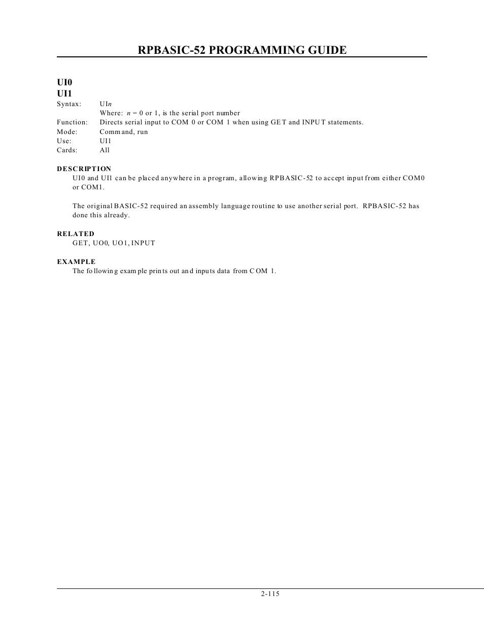 Rpbasic-52 programming guide, Ui0 ui1 | Remote Processing BASIC 52 User Manual | Page 134 / 163